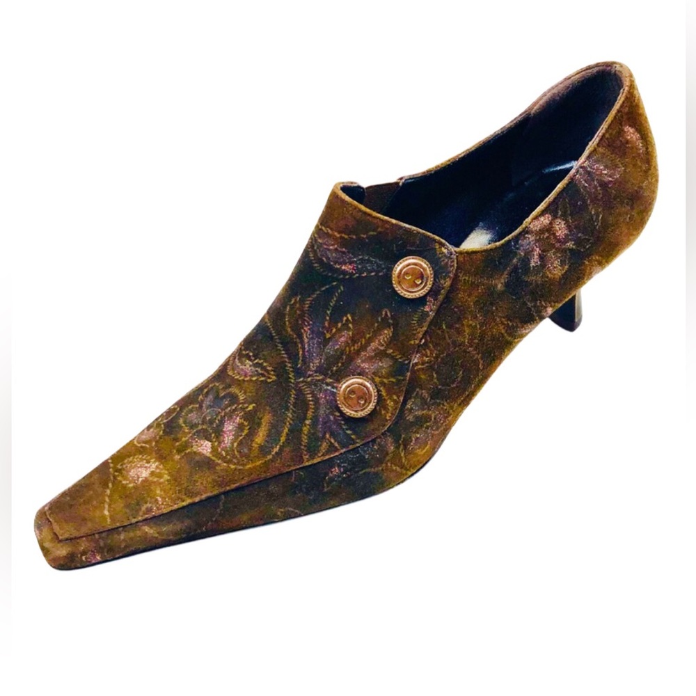 Versani Italian Brown Tapestry Leather Pumps Size 7AA